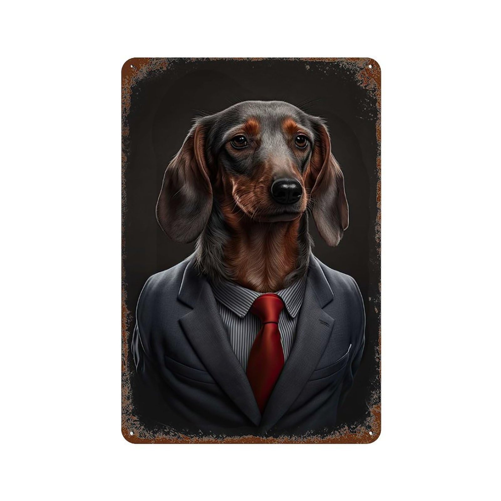 Dachshund in A Mens Suit Distressed Metal Wall Sign 11.8"x7.9", for Garage, Bar And Workshop Decor, Decorative Metal Wall Art