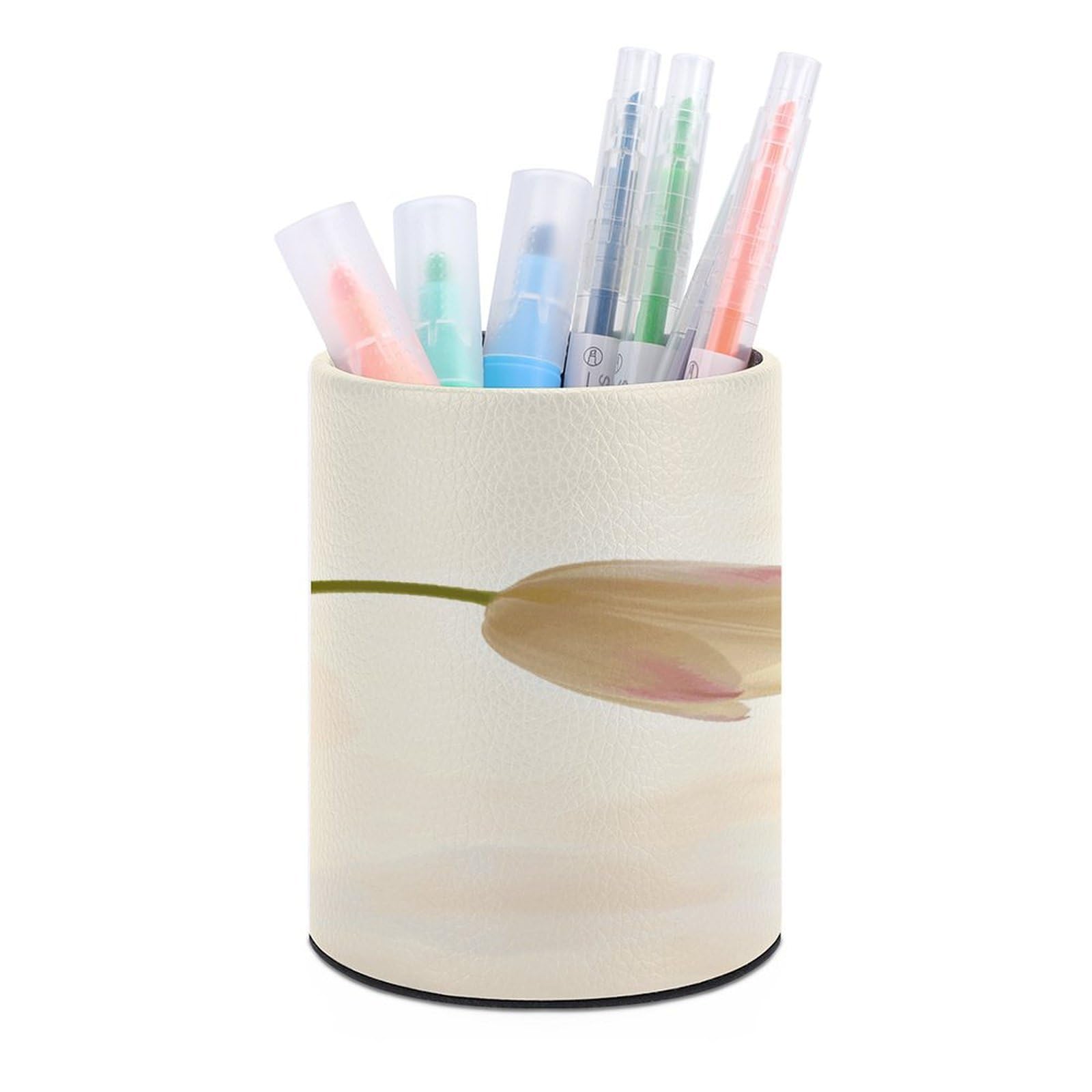 VstaDank - Small Flower Round Pen Holder, PU Leather Desk Organizer for Desk Office Desk Decor and Home (3.1 x 3.9