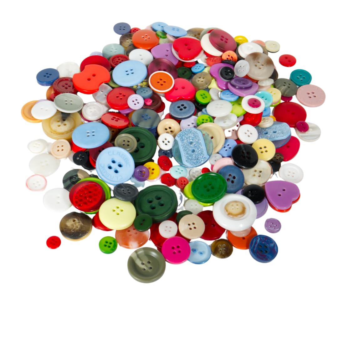 Assorted Shapes & Sizes Craft Buttons 250g – Multi‑Colour Mix – Bright Mixed Buttons for Sewing, Scrapbooking & Decorations