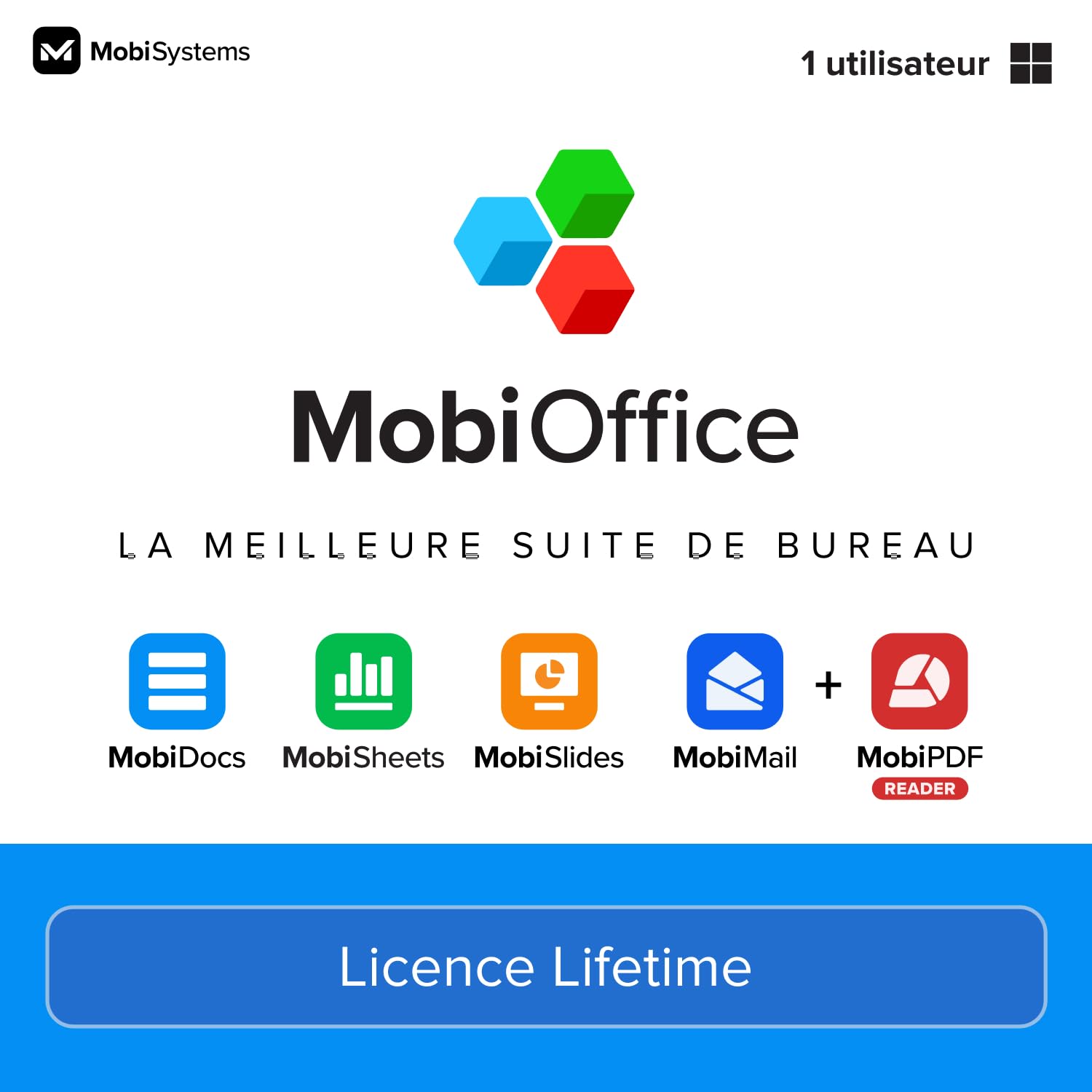 MobiOffice Suite de bureau 4 en 1 Licence Lifetime pour Windows Traitement de texte feuilles de calcul présentations messagerie lecteur PDF