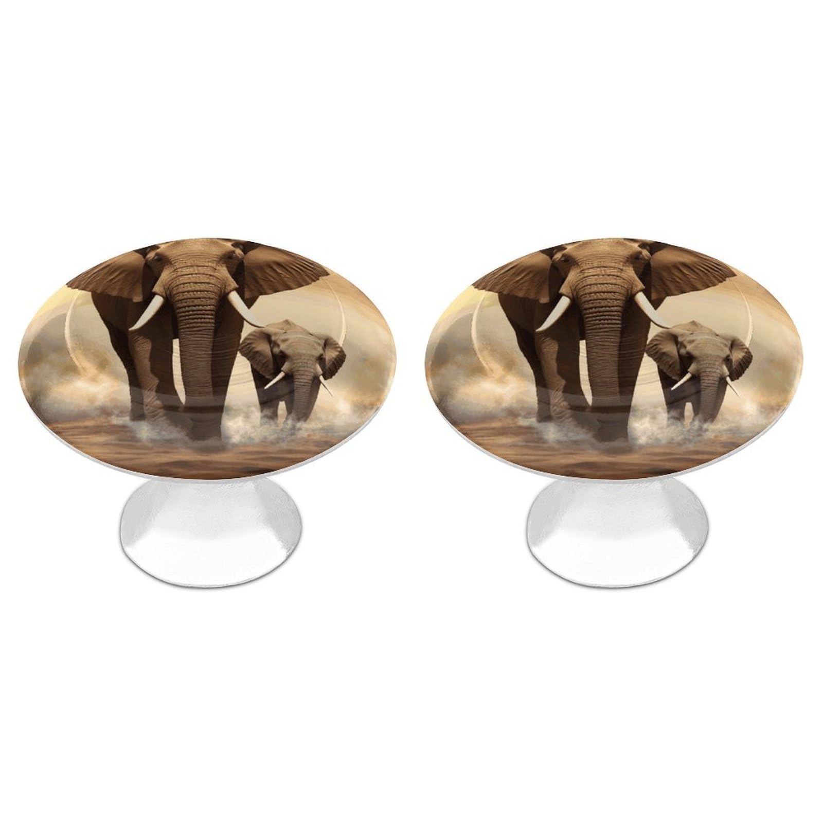 FekiLoot Elephant Cabinet Knobs 2 Pack Stainless Steel Round Dresser Drawer Knobs Kitchen Drawer Hardware Dresser Knob Closet Door Pulls Cabinet Handles for Cupboard Drawer Pulls