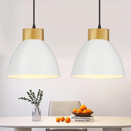 Farmhouse Metal Pendant Light Fixture, White Kitchen Island Lights, Modern Pendant Lighting with Metal for Kitchen Sink Dining Room - 10.2 Inch