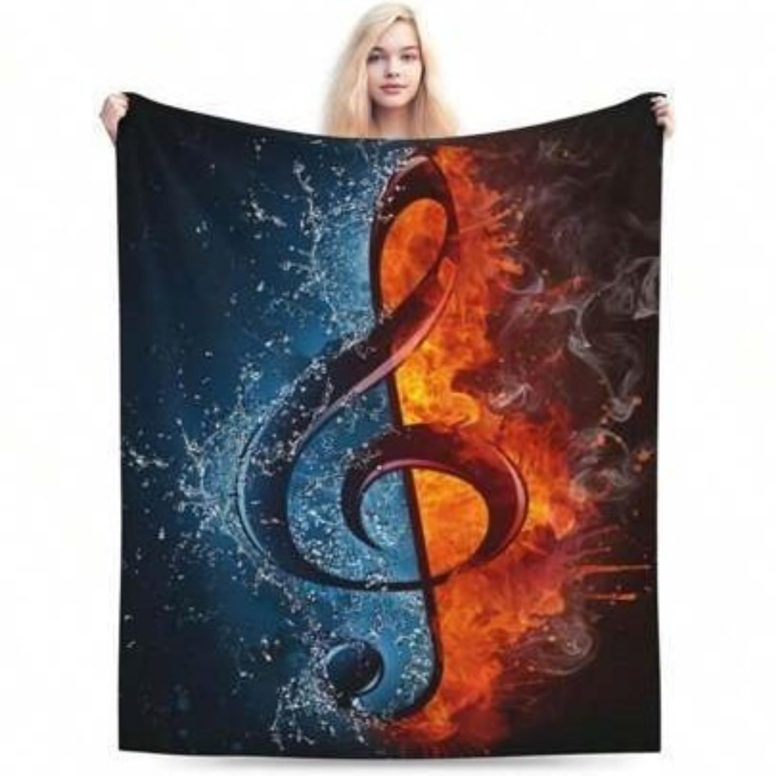 Bncyqhwlk Water And Fire Music Note Printed Shiba Inu Portrait Flannel Soft Blanket Living Room Sofa Nap Office Blanket Travel