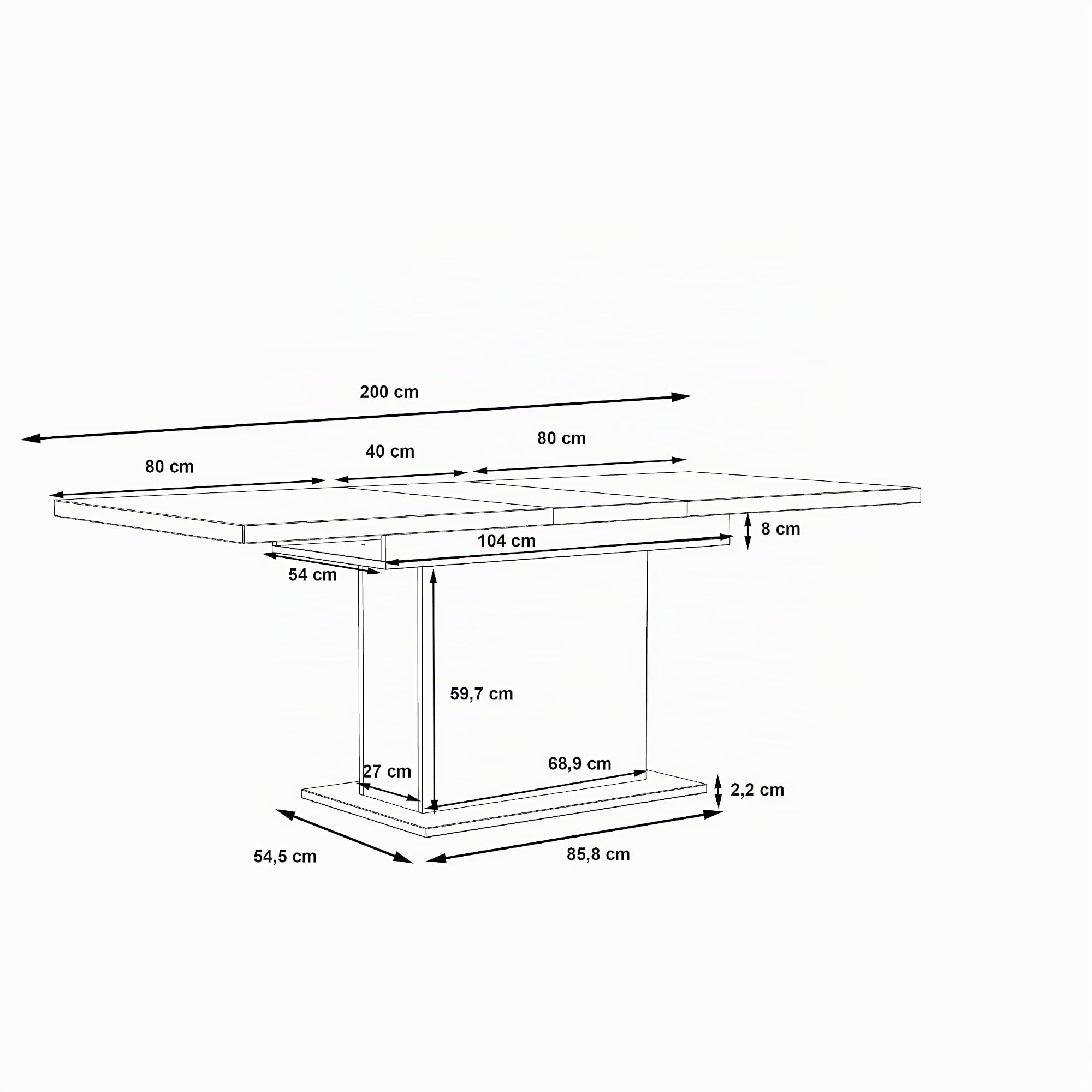 FORTE Elara Tisch ausziehbar, Holzwerkstoff, Weiß Matt / Bianco Eiche, 76,6 x 160 x 90 cm