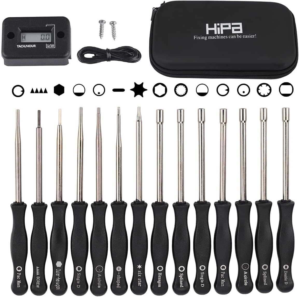 HIPA Pack-of-14 Carburetor Adjustment Tool + RPM Tachometer Hour Meter for 2-Cycle Small Engine, Compatible with Poulan STHIL Echo Ryobi Troy Bilt Trimmer Leaf Blower Weedeater Chainsaw HIPA Pack-of-14 Carburetor Adjustment Tool + RPM Tachometer Hour Meter for 2-Cycle Small Engine, Compatible with Poulan STHIL Echo Ryobi Troy Bilt Trimmer Leaf Blower Weedeater Chainsaw