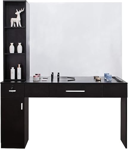 Miniatura 9 de BarberPub Estación de peluquería con 3 soportes para secador de pelo, montaje en pared para maquillaje, peluquería, belleza, spa, conjunto con