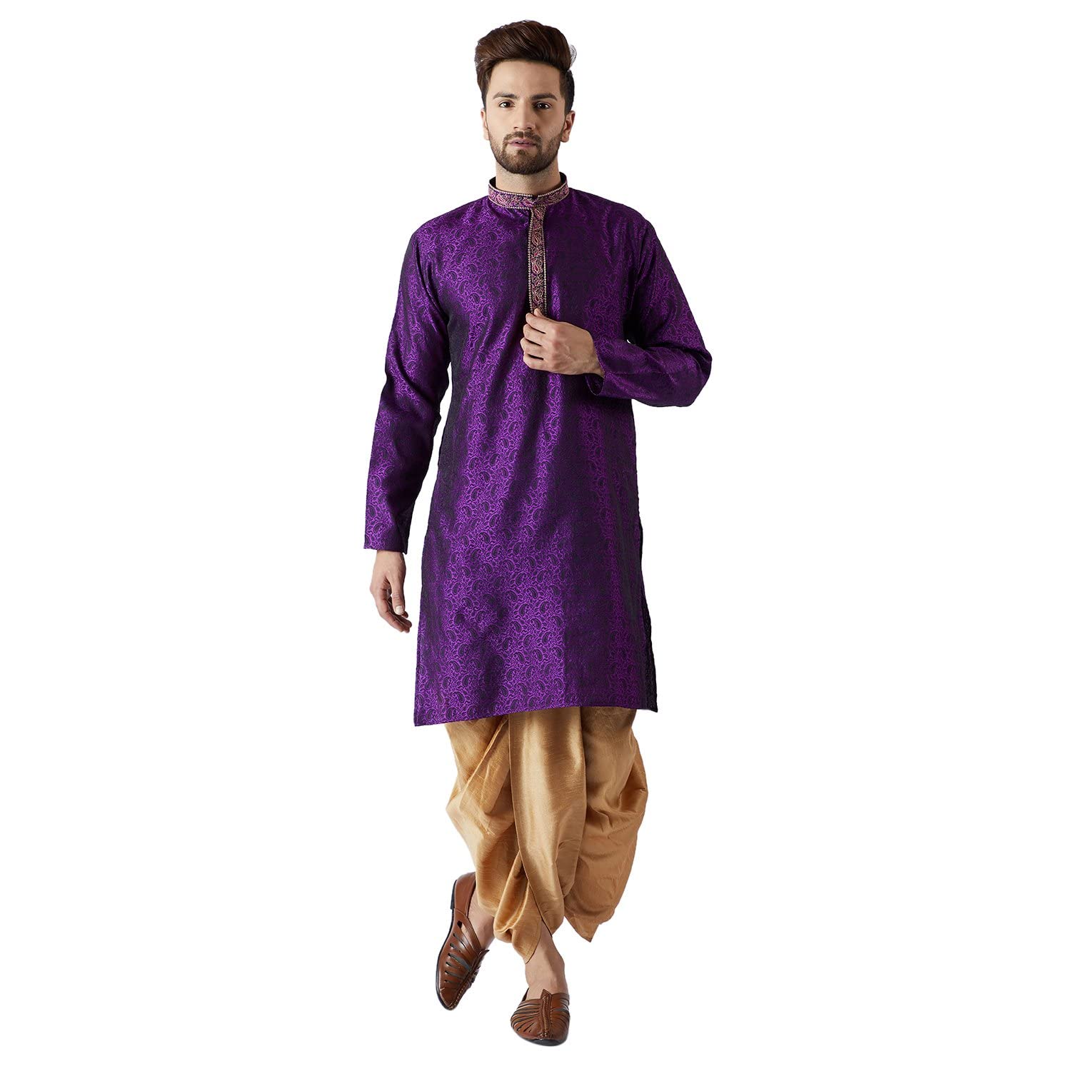 Royal Kurta Mens Jacquard Cotton Silk Printed Kurta Dhoti Set Royal Kurta Mens Jacquard Cotton Silk Printed Kurta Dhoti Set