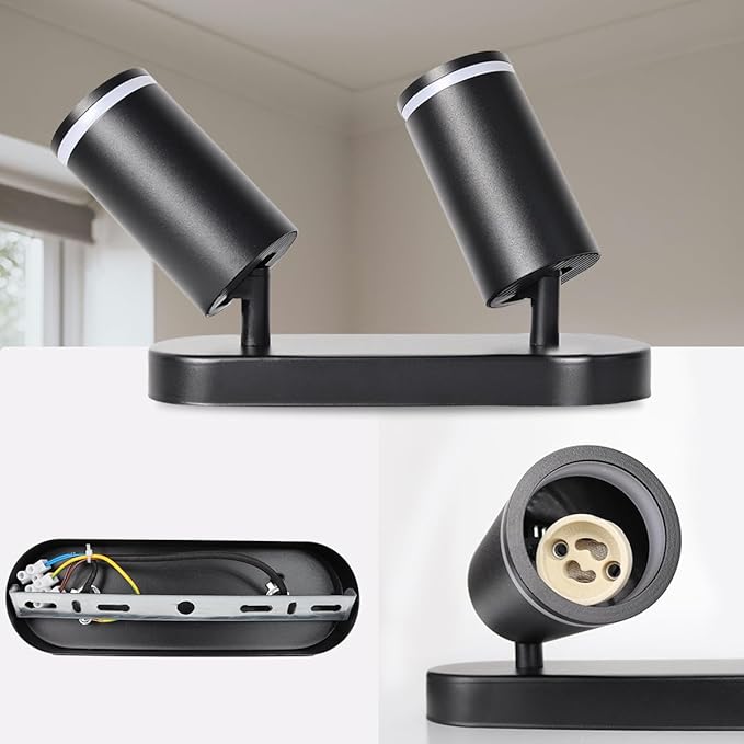 YODAVE YODAVE Plafondspot, 2 lampen, draaibaar, afneembare lampkoppen, GU10-fitting, aluminium, plafondspot, plafondlamp, zonder lampen (2 vlammen zwart) photo 3