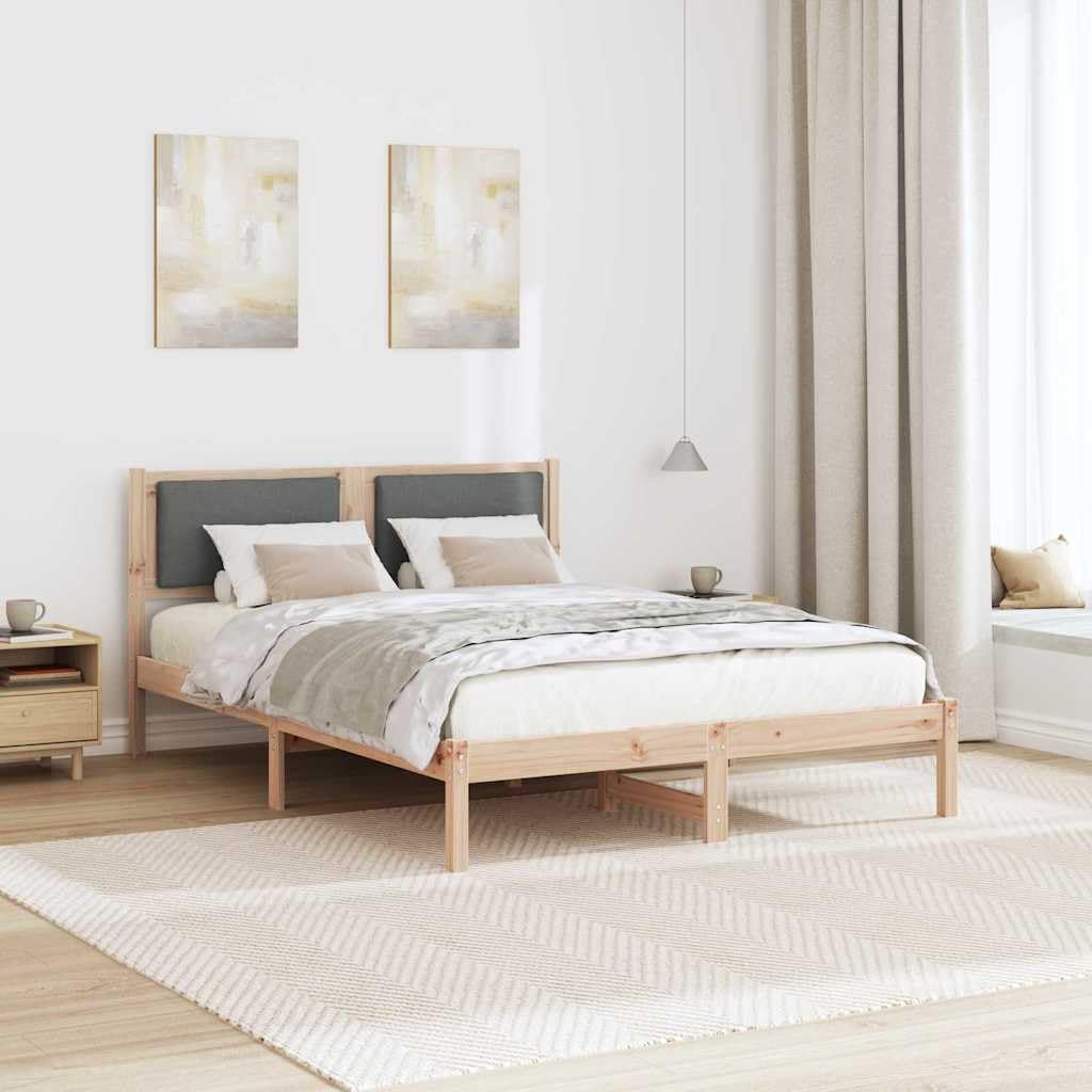 Lite drewno sosnowe Nowoczesny minimalistyczny design 135 x 190 cm Szary | Ramka łóżka Ciemnoszary 135x190 Lite Drewno Sosnowe Tapicerowane Wezgłowie Stelaż Listwy Mocna Konstrukcja