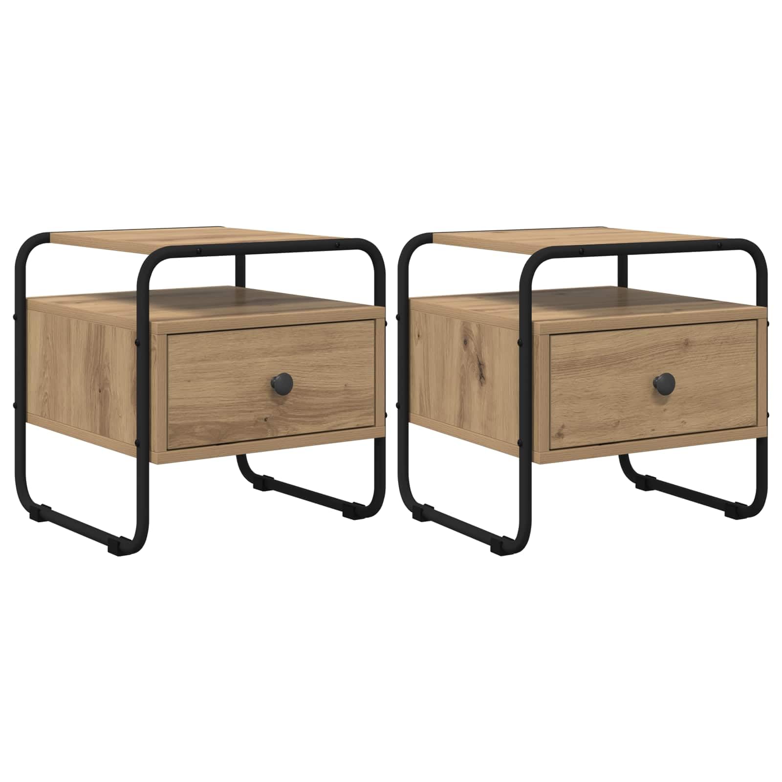 Lot de 2 tables de chevet en chêne Artisan - 40 x 39,5 x 40 cm
