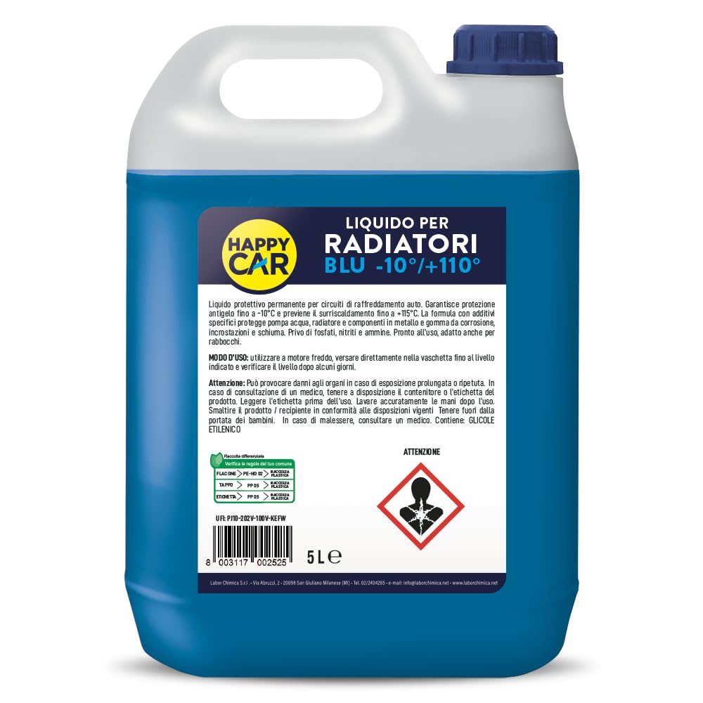 Liquido Radiatore Blu -10°C/+105°C Pronto all’Uso - Refrigerante Auto e Moto per Motori in Lega di Alluminio con Antigelo e Antiebollizione - Protezione Anticorrosione (5L)