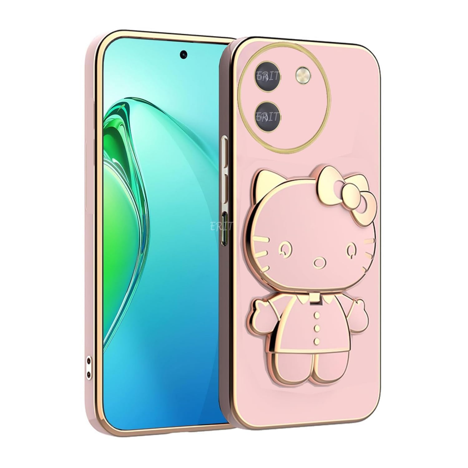 ERIT Thermoplastic Polyurethane 3D Back Cases And Covers Compatible For Vivo T3X 5G Kitty With Stand And Mirror|Camera Protection|Anti-Slip|Folding Stand-Pink (B0D5HS3RN1) Amazon Price History, Amazon Price Tracker