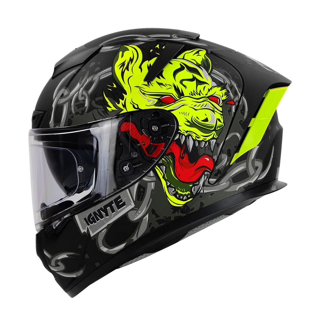 Ignyte IGN-4 Hyena ISI/DOT Certified Double Visor Full Face Helmet with Outer Anti-Fog Clear Visor and Inner Smoke Sun Shield
