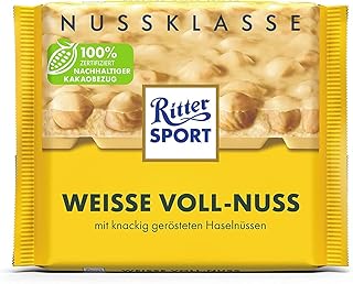 Ritter Sport Weisse Voll-Nuss 100 g, weiße Schokolade mit ganzen Haselnüssen, Nussschokolade mit feiner Vanillenote, extra...