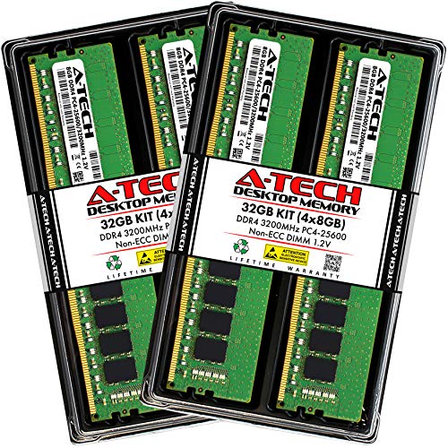 Image of A-Tech 32GB (4x8GB) DDR4 3200 MHz UDIMM PC4-25600 (PC4-3200AA) CL22 DIMM Non-ECC Desktop RAM Memory Modules