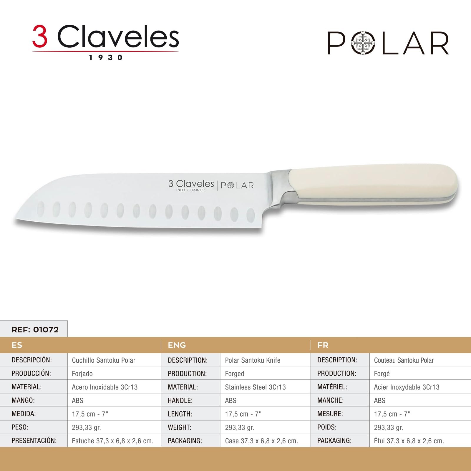 3 Claveles - Juego de 5 Cuchillos de Cocina Profesionales en Acero Forjado con Taco Universal Incluido (5X Polar)
