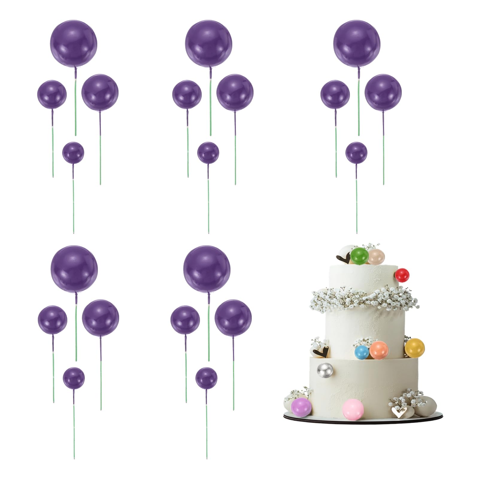 sourcing map 20Pcs Cake Toppers Foam Ball, Cupcake Insert Cake Toppers Cupcakes Decoration Balls for Theme Birthday Party Favors Wedding Halloween Christmas Supplies, Deep Purple — image 1
