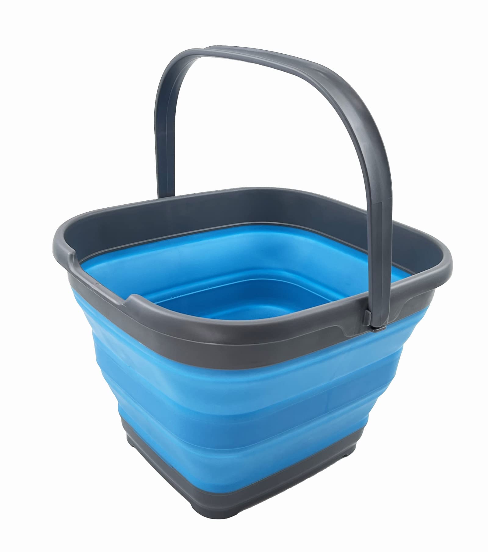 SAMMART 10L Collapsible Rectangular Handy Basket/Bucket (Grey/Cerulean)