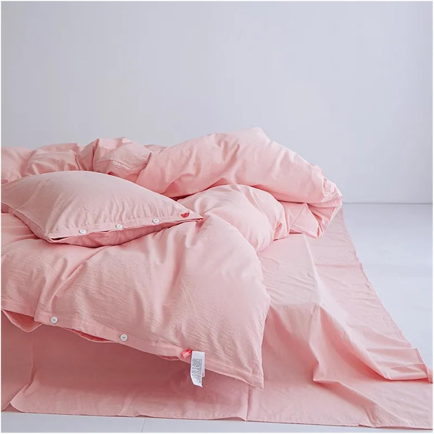 Red 100% Washed Cotton Linen Feel Soft Comfy 4Pcs Bedding Set Solid Navy Black Button Closure Duvet Cover 1 Bed Sheet 2 Pillow Shams,Bed