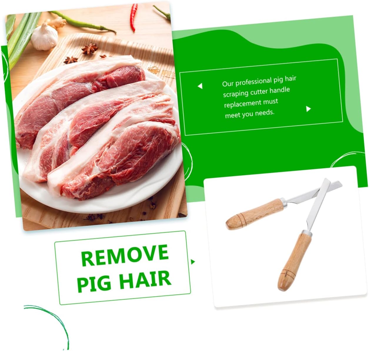 3Pcs Pig Hair Remover Wood Handle Stainless Steel Blade Holder