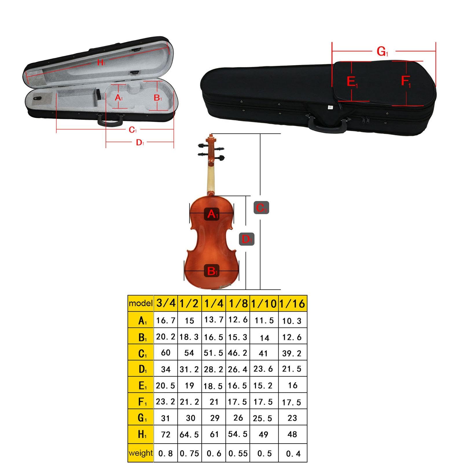 Estuche para Violín, Estuche Rígido de Transporte, Ligero, Acolchado de Espuma Oxford, Correas de Hombro Dobles Ajustables, Cierre Suave, Adecuado Par, Longitud 72 Cm