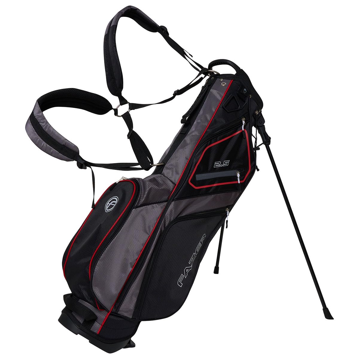 Fazer By American Golf 2.5 Mini Stand Bag - Lightweight 7" 4-Way Graphite Friendly Top, 3 Full-Length Dividers, 5 Pockets, Durable Dobby Nylon Carry Bag for Beginners & Advanced Golfers - Black/Red