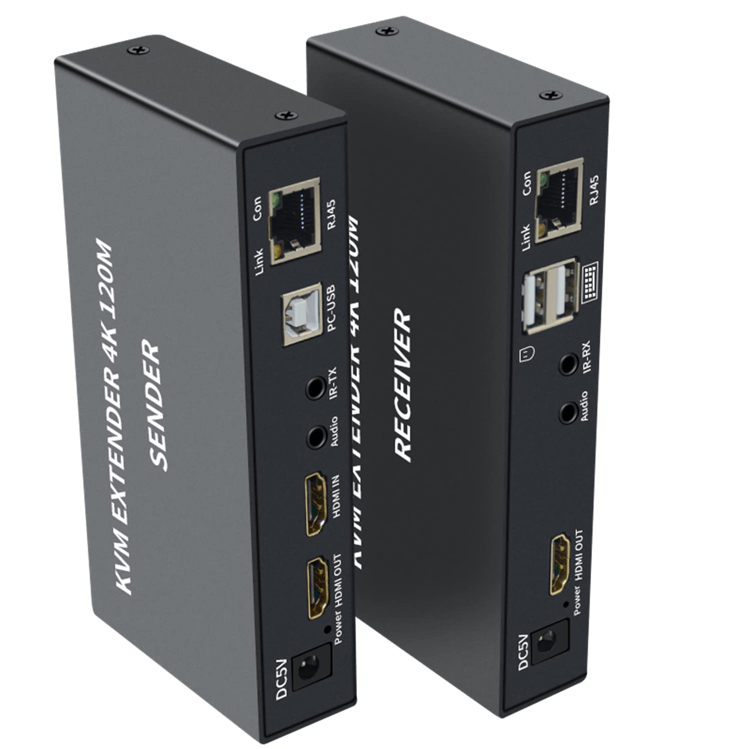 4K HDTV 120M KVM Extender HDMI-Compatible USB-A Clavier Souris 3.5mm AUX Alliage d'aluminium sur CAT6 RJ45 LAN Ethernet Extender (120M)
