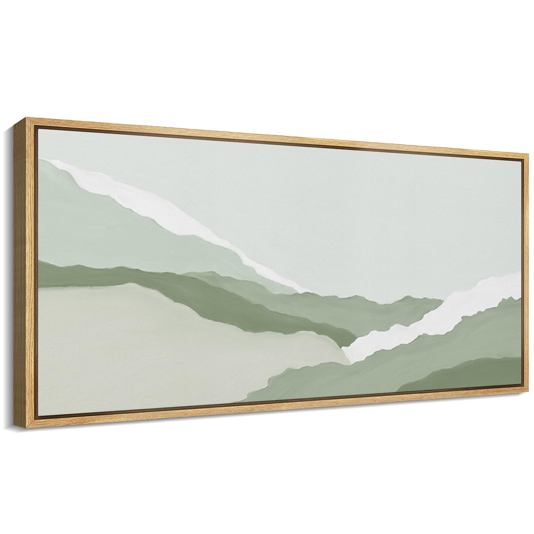 MUDECOR Extra Large Framed Canvas Print Wall Art Abstract Texture Green and White Antique Retro Fine Art Illustrations Decorative Colorful Multicolor