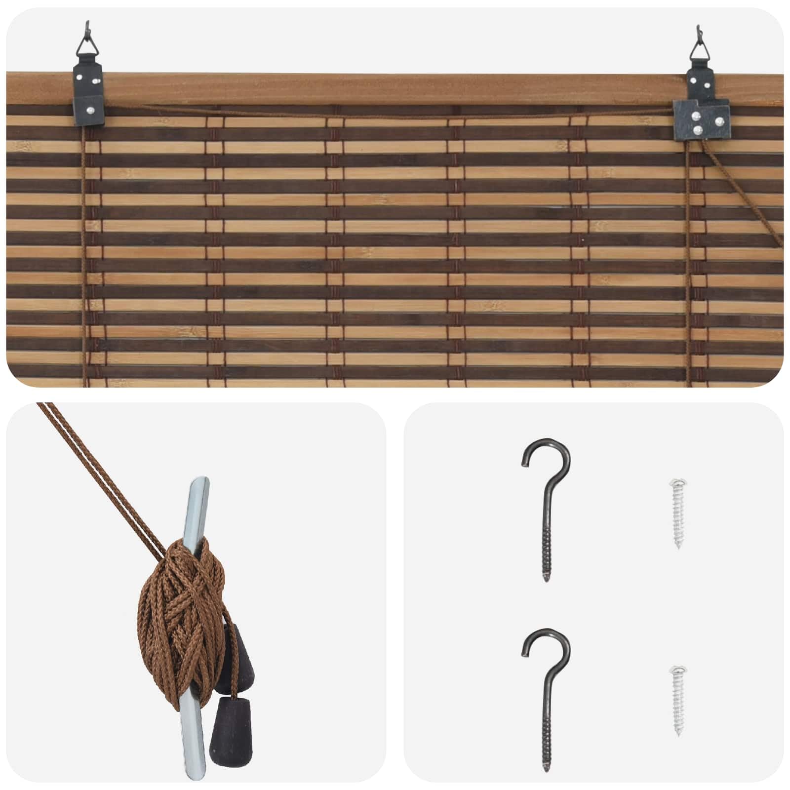 Estor Enrollable marrón de bambú 40 x 160 cm con Control de luz Ajustable protección UV para Interior o Exterior fácil instalación en salón Dormitorio Cocina terraza