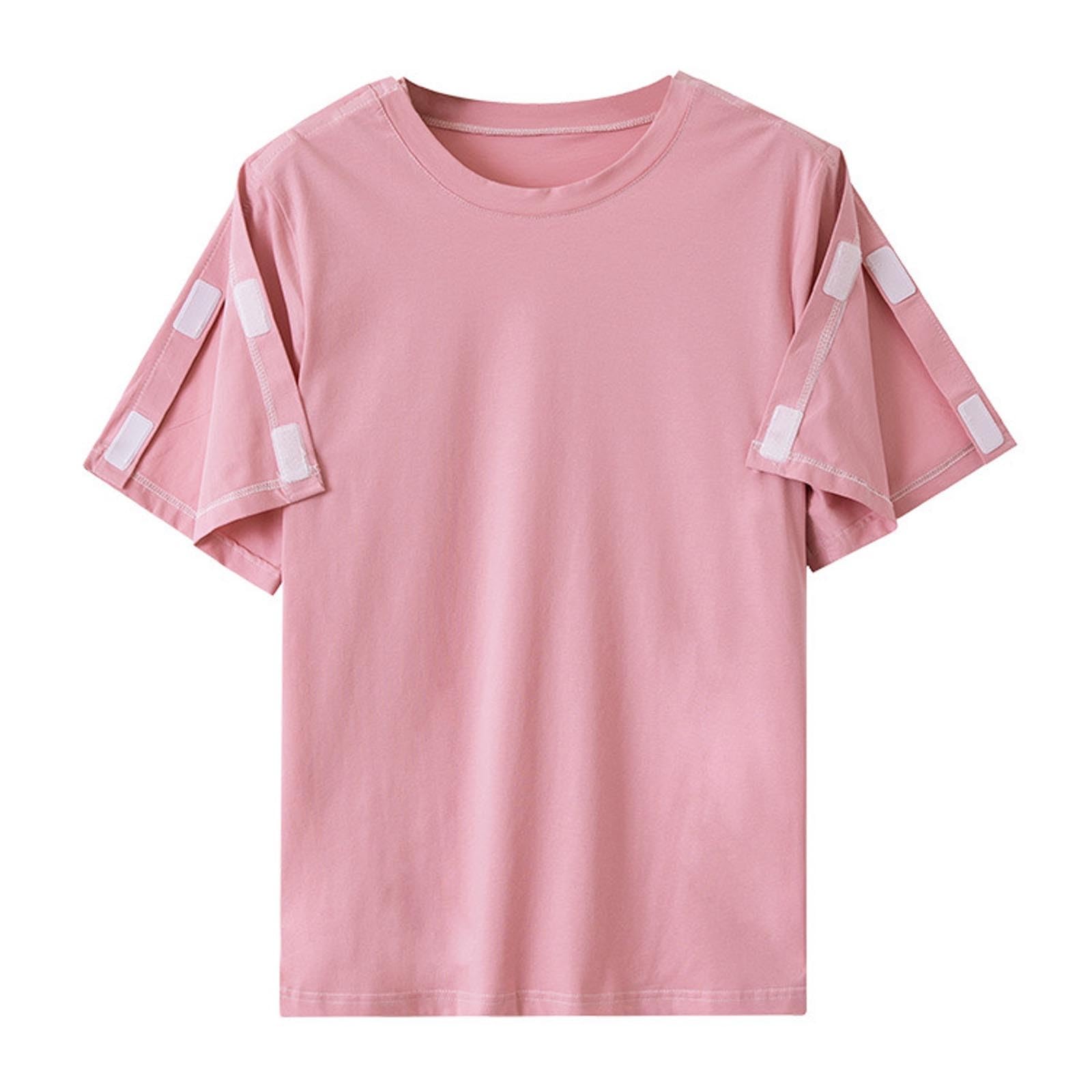 Kleidung Nach Schulter Op Damen Atmungsaktives Bequeme T-Shirt mit Klettverschluss Post Schulter Chirurgie Shirts Erholung Adaptive Kleidung Kurzarm Seitliche Snap Chemo Kleidung Weich