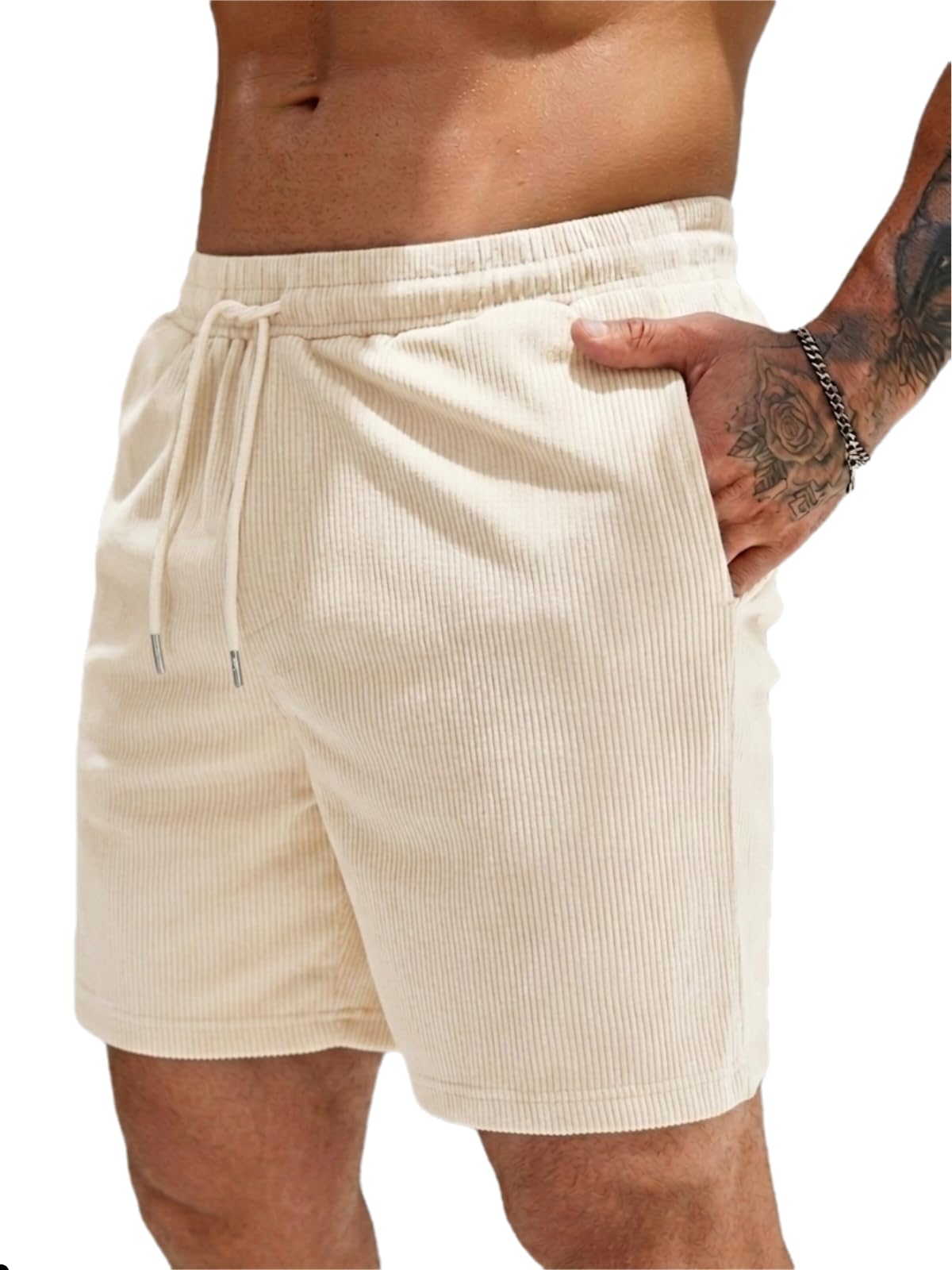 savayo Men's Premium Ribbed Bermuda Shorts – Lightweight Polycotton Relaxed Fit – Elastic Drawstring Waist with 2 Pockets for Gym, Beach & Casual Wear-picture-17