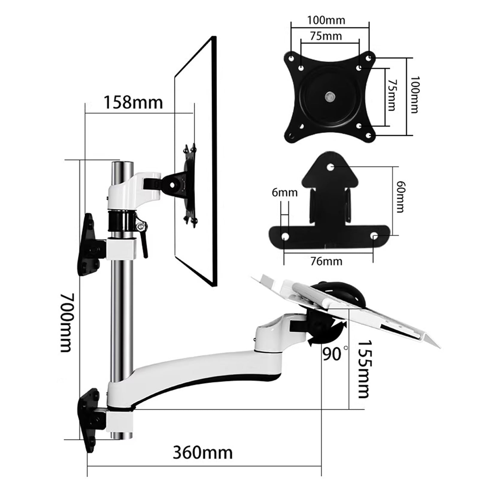 Supporto da parete per monitor, convertitore sit-stand con vassoio per tastiera, altezza e angolo regolabili per schermi da 15 a 32 pollici, carico massimo 8 kg