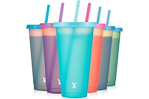 Meoky Plastic Cups with Lids and Straws in Bulk: Vibrant Color Changing...
