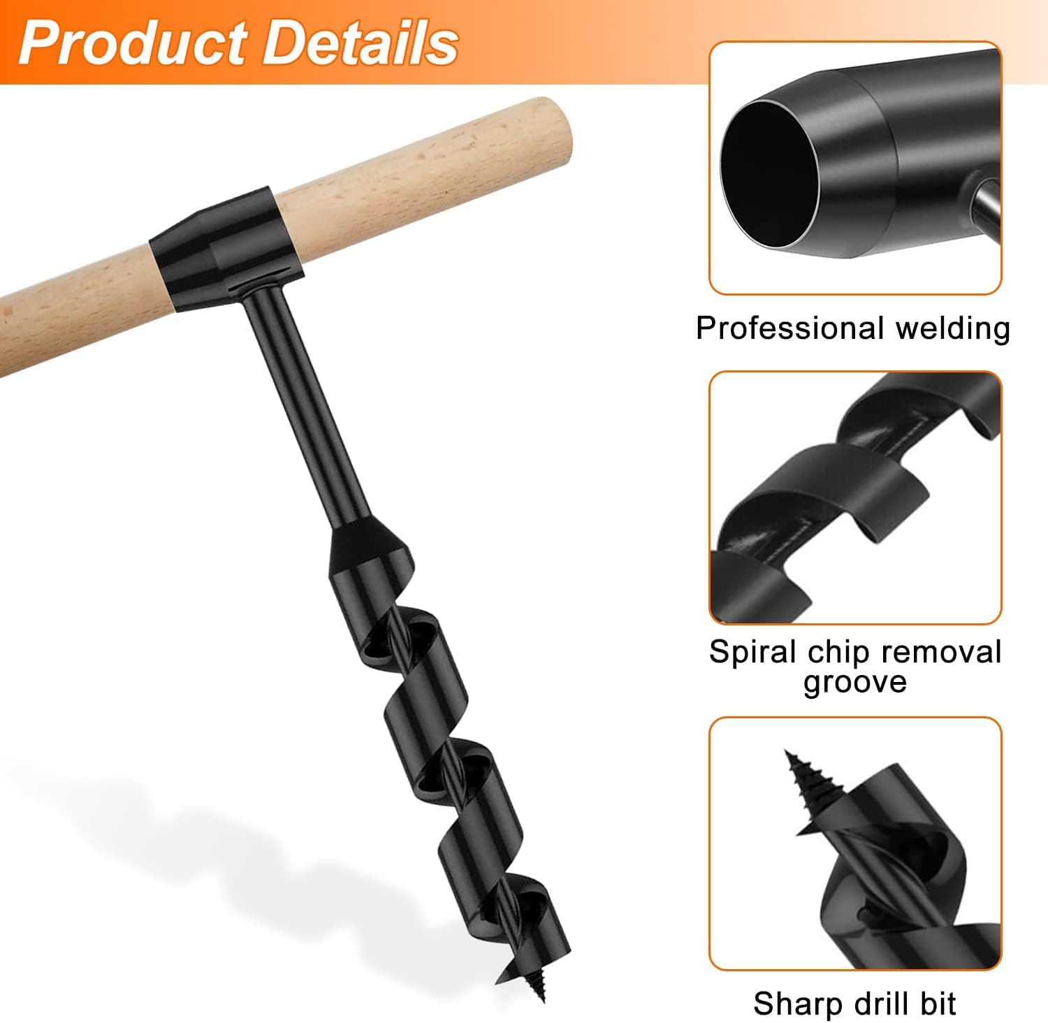 Hsthe Sea Hand Drill for Woodworking Portable Multi-Purpose Auger, Spiral Drill for Outdoor Camping (16 x 230 mm) (Black) - Image 3