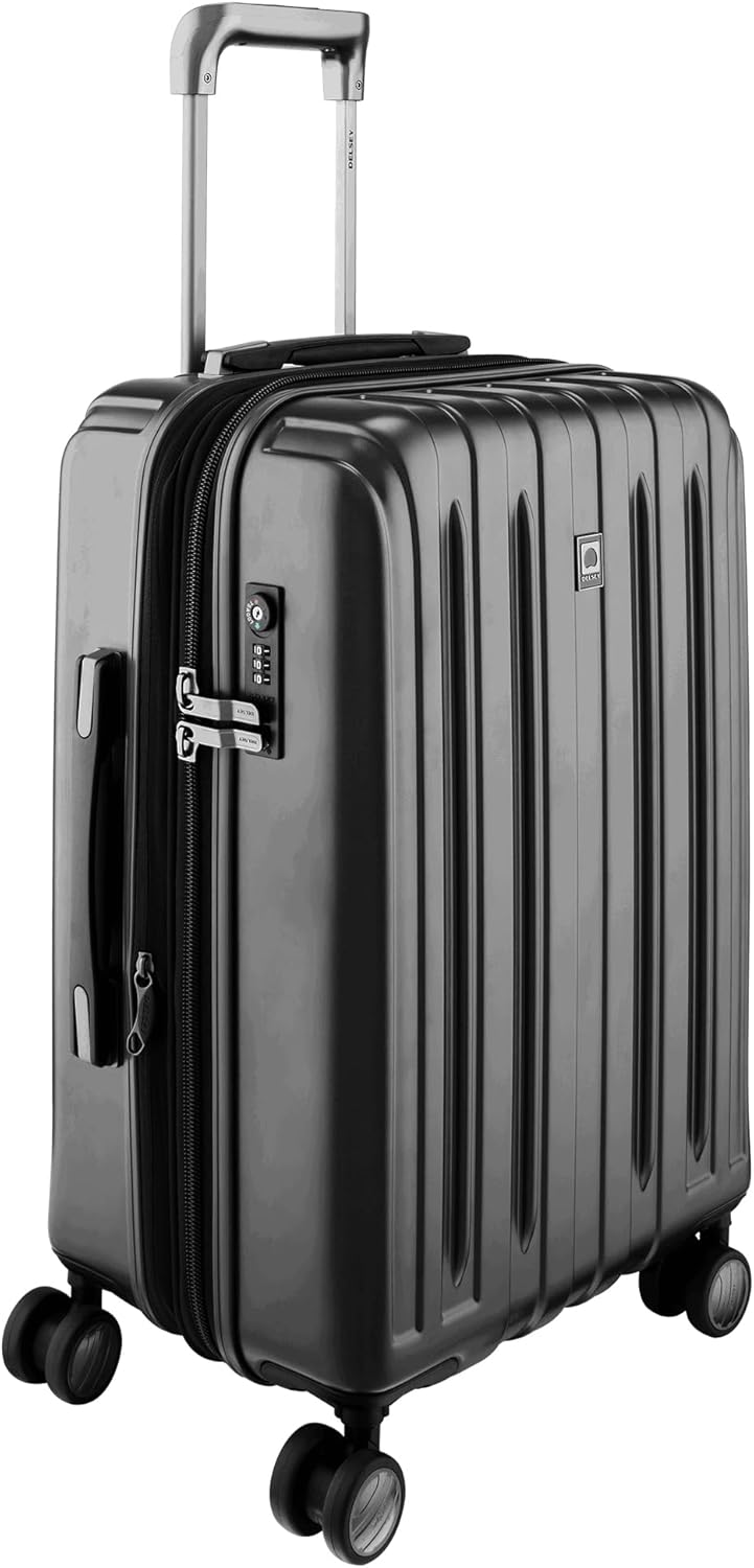 DELSEY PARIS Titanium Hardside Expandable Luggage with Spinner Wheels, Black, Carry-On 21 Inch