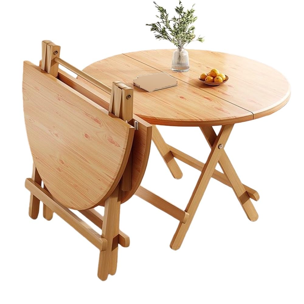 Okrągły składany stół do jadalni, przenośny, z opuszczanymi liśćmi, na 2-4 wysuwany drewniany stół do jadalni do mieszkania i salonu, oszczędzający miejsce design (naturalne wykończenie, 70 cm / 28in)