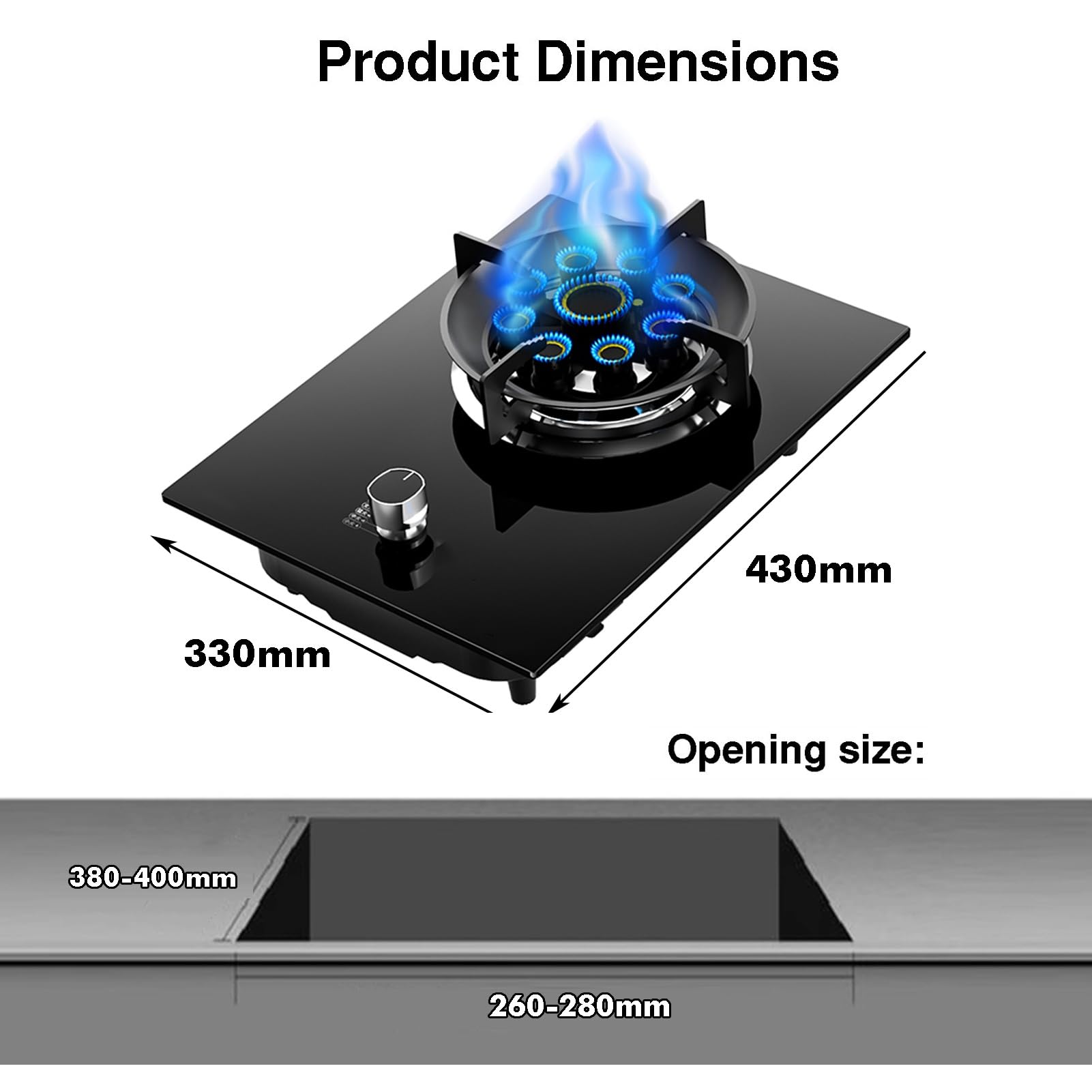Estufa de gas portátil, quemador de wok de alto calor con vidrio templado, encendido automático, protección contra llamas, doble uso para mesa o instalación integrada