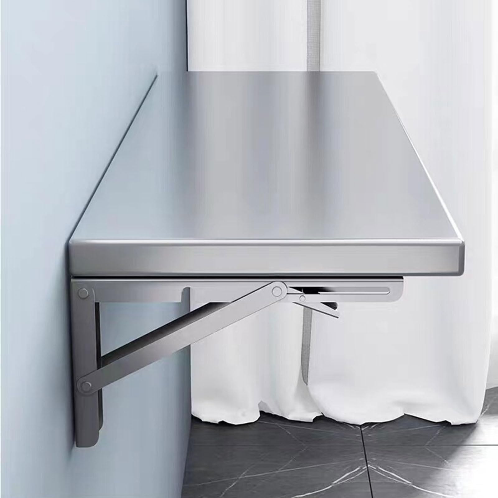 Mesa Plegable Pared de Acero Inoxidable, Escritorio Plegable Pared Flotante, Mesa Colgante Que Ahorra Espacio Ideal para Salón, Balcón, Baño o Lavadero(30x150CM/11.8x59.1IN)