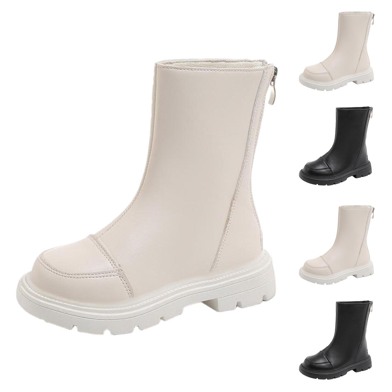 Girls Mid-Calf Boots Waterproof Riding Back Zipper Booties Fall Winter Fashion Faux Leather Boot Shoes
