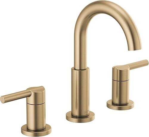 Grifo Delta Nicoli Dorado Cepillado de 3 Agujeros, Grifo de Lavabo de Baño de 8 Pulgadas de Extensión Amplia para Tocador, Ensamblaje de Drenaje