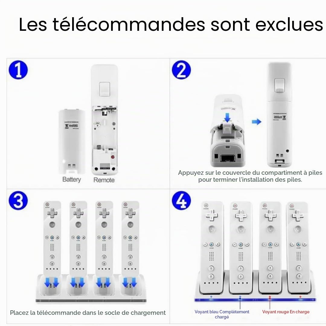 Chargeur de Batterie pour Wii Station avec 2 Batteries Rechargeables,Chargeur de Wiimote pour Wii Support de Charger de Station