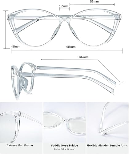 Miniatura 9 de Gafas vintage con bloqueo de luz azul ojo de gato para mujer, lentes TR90 ultraligeras con filtro de rayos azules