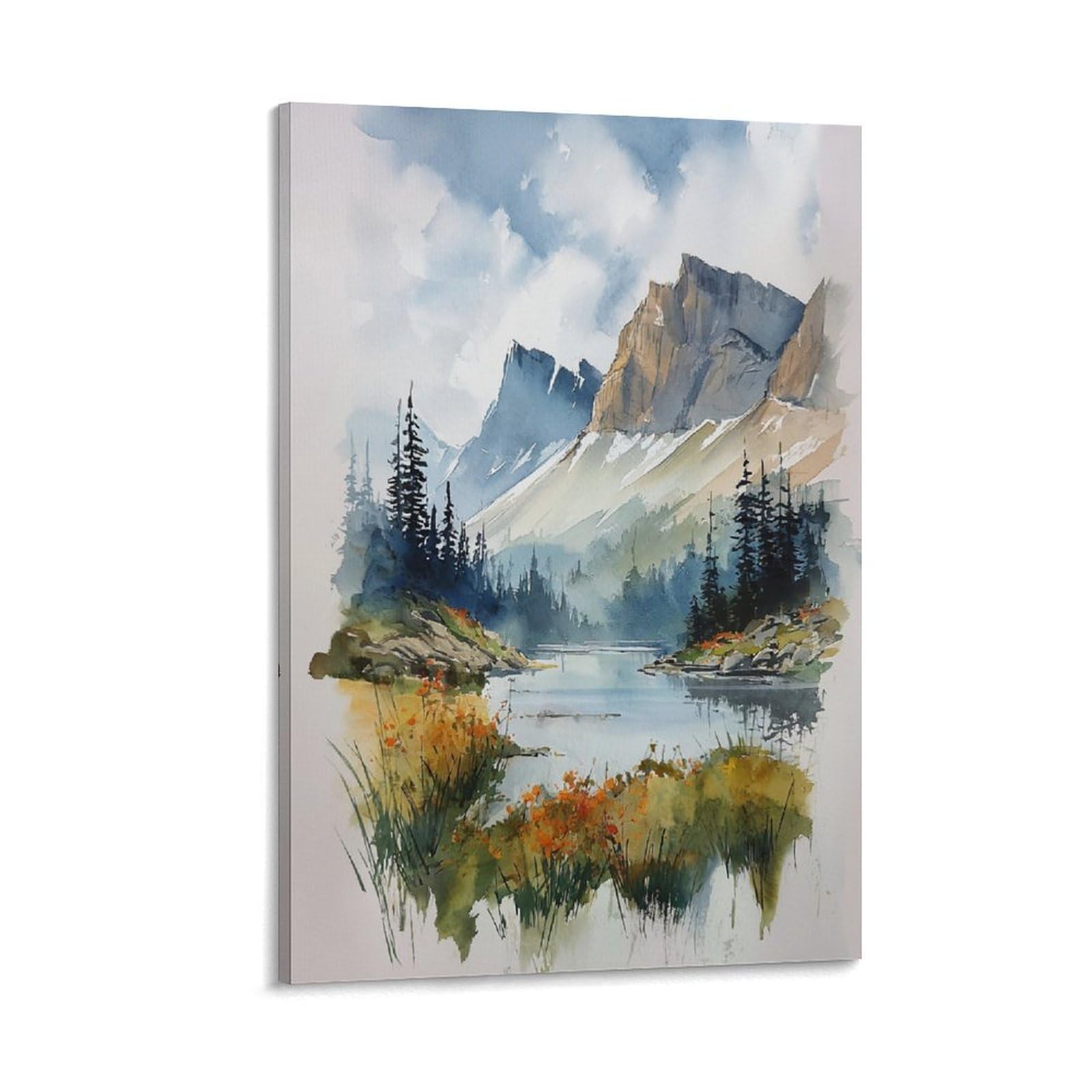 XWYMXZ Banff Watercolor Painting Canadian Rocky Mountain Posters 20x30inch(50x75cm) Vintage Watercolor Canvas Art