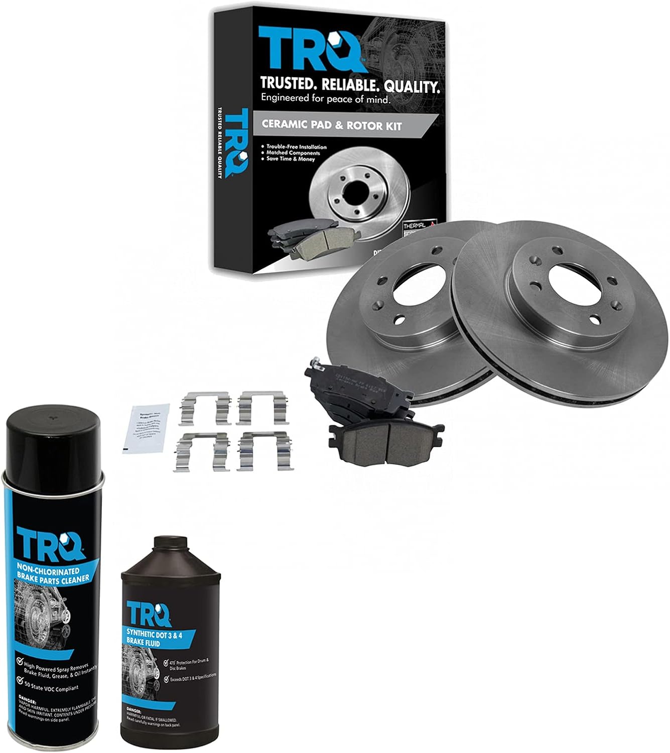 TRQ Front Brake Pad & Rotor Kit Brake Chemical Kit Brake Pads Brake Rotor Ceramic Compatible with 2006-2011 Hyundai Accent Kia Rio