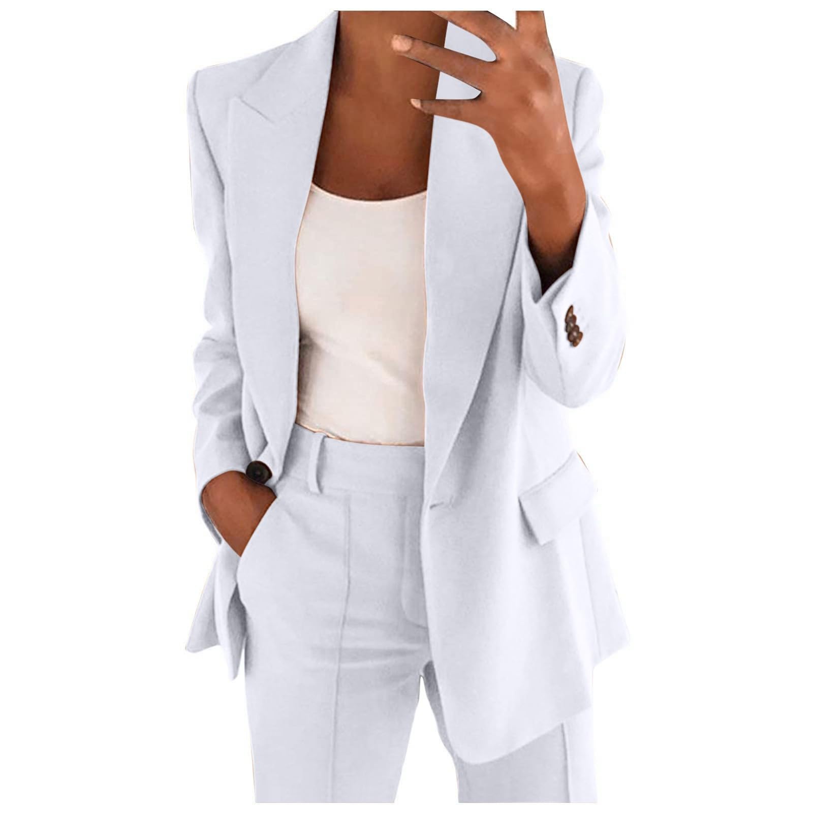 NUSGEAR Traje de 2 Piezas Mujer Moda Blazer y Pantalones largo Otoño invierno Slim Fit Oficina Negocios Fiesta Elegante Cena Casual color sólido Traje Talla grande Basic Chaqueta 2024