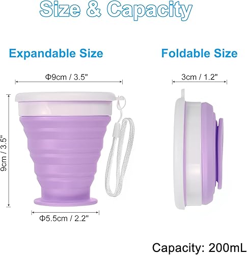 Miniatura 2 de PATIKIL Vaso plegable, paquete de 2 vasos plegables de viaje de 6.8 fl oz, taza portátil de silicona para beber para acampar, senderismo, al aire