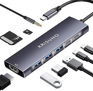 KRISUHO USB C Hub,9 in 1 Type C Multiport Adapter with 4K HDMI,3 x 3.0HUB,USB C Data Port,100W PD,Micro SD/SD Card Reader and 3.5mm Audio for MacBook Pro,Chromebook,XPS and usb c to hdmi usb port