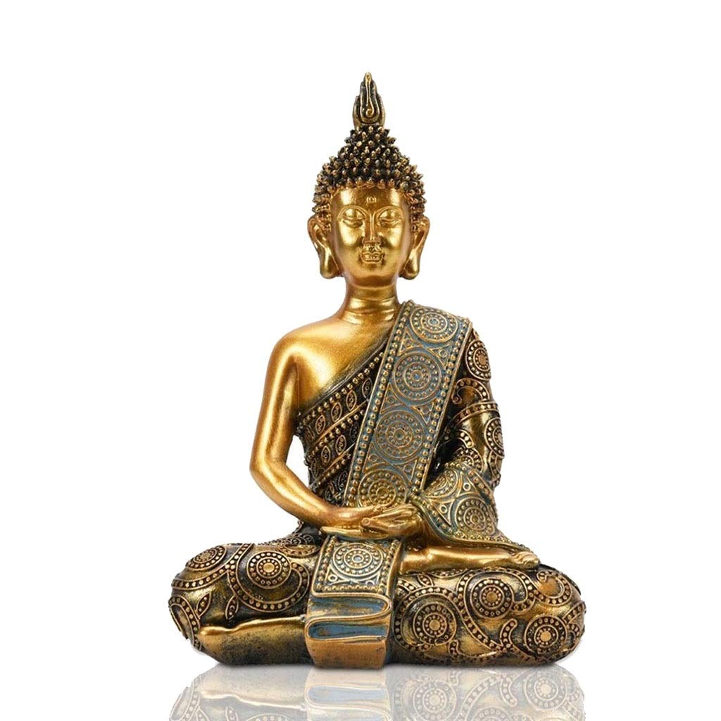 DQZRTUECA Foxi 1pcs Meditating Thai Buddha Statue Home Ornament, Zen Garden Buddha Figurine Sculpture Outdoor Jardin Decor(Gold)