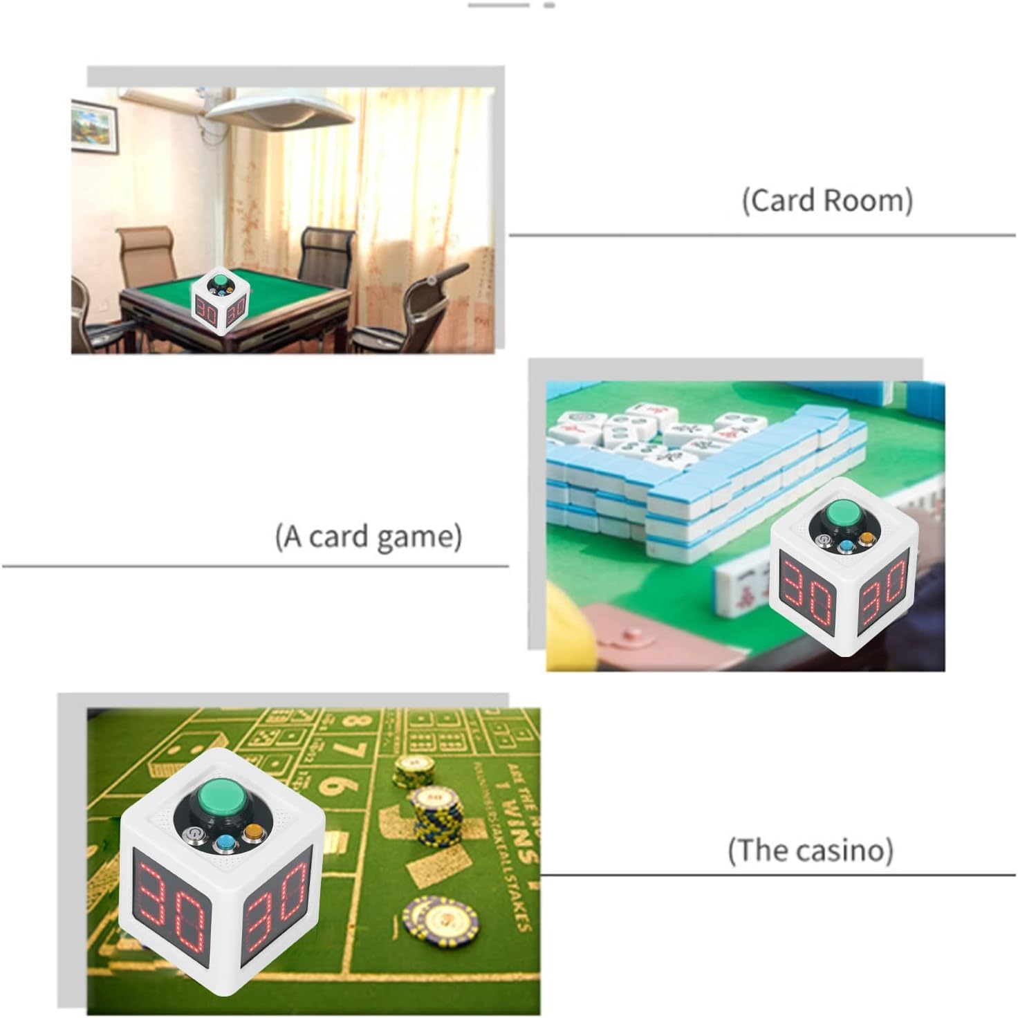 Temporizador Cúbico 4 Caras, Cronómetro Digital para Póquer, Ajedrez, Casino y Escuela, Pantalla HD 1,4 Pulgadas, 3 Botones Fáciles, Material ABS Resistente, Funciona con Pilas (3 AA No Incluidas)
