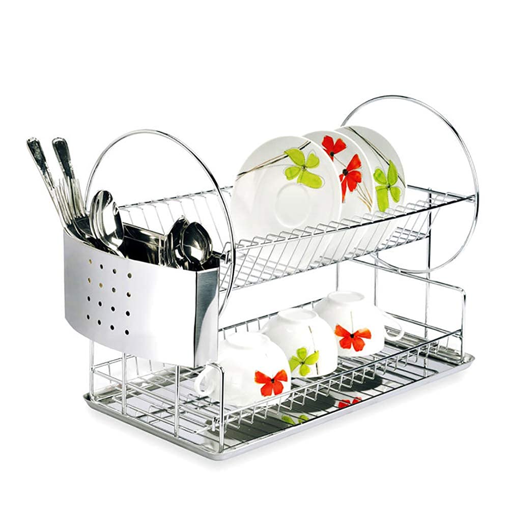 Sbtxhjwcgld Stainless Steel Dish Rack, 2 Tier Dish Drainer Draining Board Draining Rack Cup Bowl Holder Chopsticks Rack Cutting Board Holder (45X36cm)